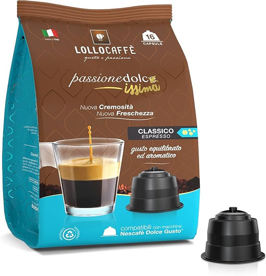 96 Lollocaffè CLASSICO ESPRESSO Capsules Compatible with Dolce Gusto