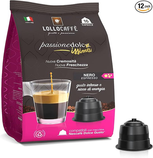 96 Capsules Lollocaffè NERO ESPRESSO Compatible Dolce Gusto