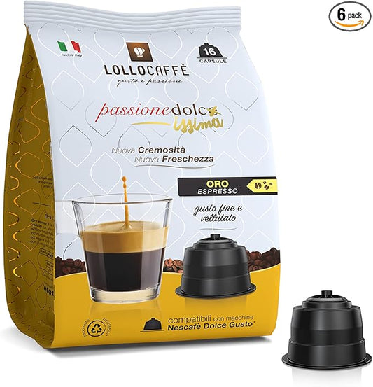 96 Lollocaffè ORO ESPRESSO Capsules Compatible with Dolce Gusto